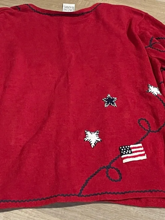 Talbots Red Americana Flag Embroidered Cardigan - Picture 7 of 8